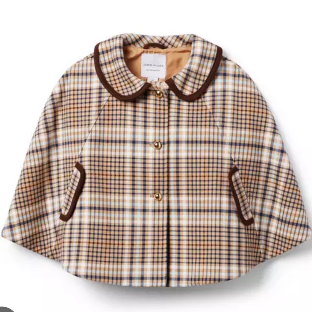 JANIE And JACK Tan Ponte Plaid Equestrian Cape Girls Size 3 To 4 Years Old